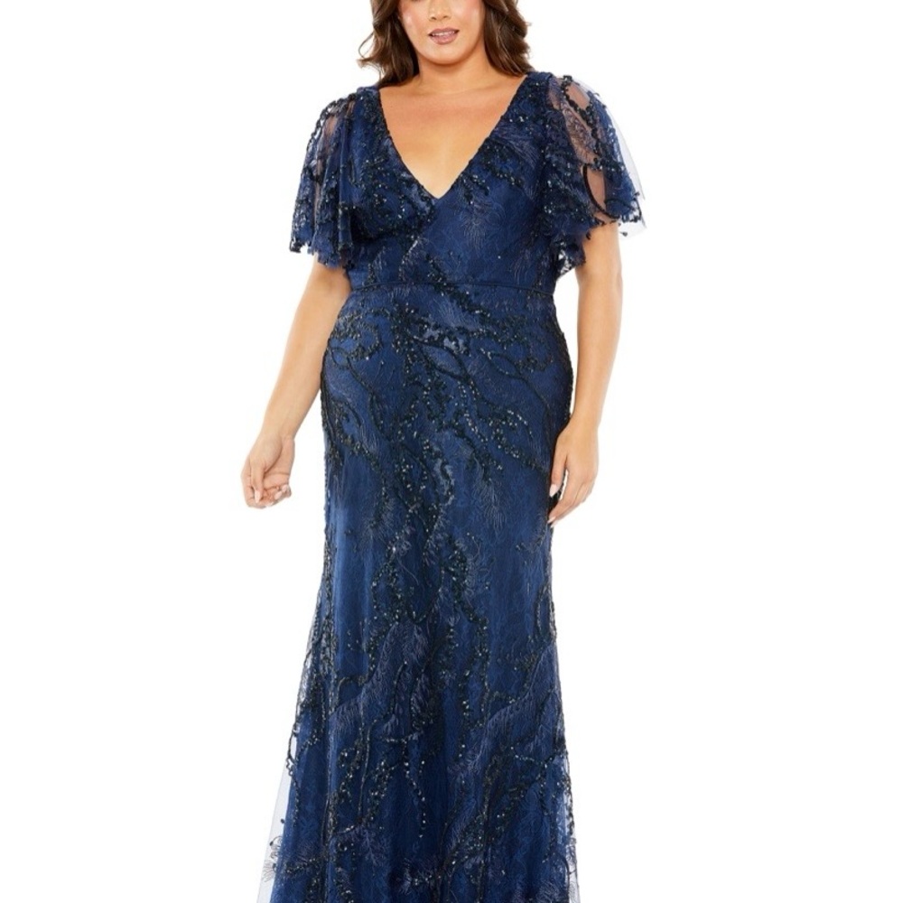 Mac Duggal Navy Blue Flutter Sleeve Dress 
NEW WITH TAGS! - Picture 2 of 16